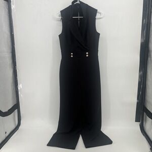 Enfocus Studio Womens Black Sleeveless Jumper Jumpsuit Wide Leg Pant Size 8